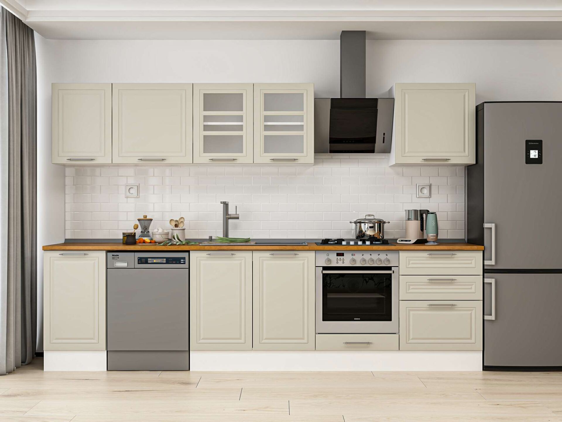 Alvinka 305X210 Cm Klasik Mebran Mutfak Dolabı Beyaz Beyaz M-E80S45S60-3 Mebran | Kumtaşı - Suntalam