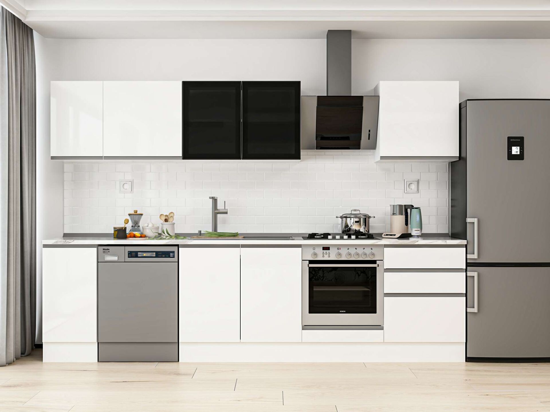 Alvinka 300X210 Cm High Gloss Mutfak Dolabı M-E80S40S60-3 High Gloss | Beyaz - Suntalam