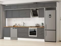 Alvinka 400X240 Cm Klasik Mebran Mutfak Dolabı Beyaz Beyaz Mb-E90S60S50-2 Mebran | Antrasit - Mdf