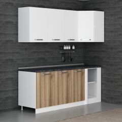 Minar 205Cm Köşe Mutfak Dolabı - Beyaz/Dore K205-D1