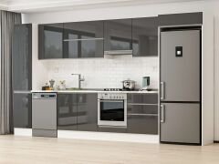 Alvinka 385X222 Cm High Gloss Mutfak Dolabı Mbb-E80B45S60-1 High Gloss | Antrasit - Suntalam