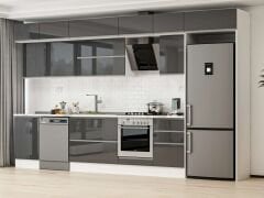 Alvinka 390X240 Cm High Gloss Mutfak Dolabı Mb-E90S50S50-2 High Gloss | Antrasit - Suntalam