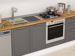 Alvinka 395X222 Cm Klasik Mebran Mutfak Dolabı Mbb-E90B45S60-1 Mebran | Antrasit - Suntalam