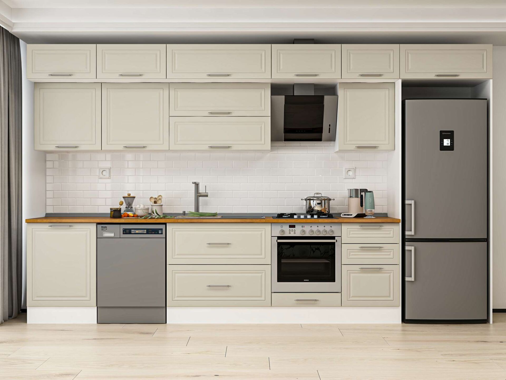 Alvinka 400X240 Cm Klasik Mebran Mutfak Dolabı Beyaz Beyaz Mb-E90S60S50-2 Mebran | Kumtaşı - Mdf