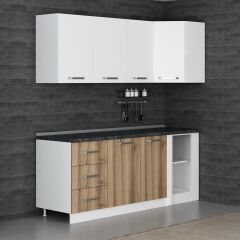 Minar 205Cm Köşe Mutfak Dolabı - Beyaz/Dore K205-D2