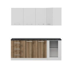 Minar 205Cm Köşe Mutfak Dolabı - Beyaz/Dore K205-D2