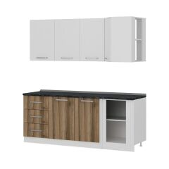 Minar 205Cm Köşe Mutfak Dolabı - Beyaz/Dore K205-D2