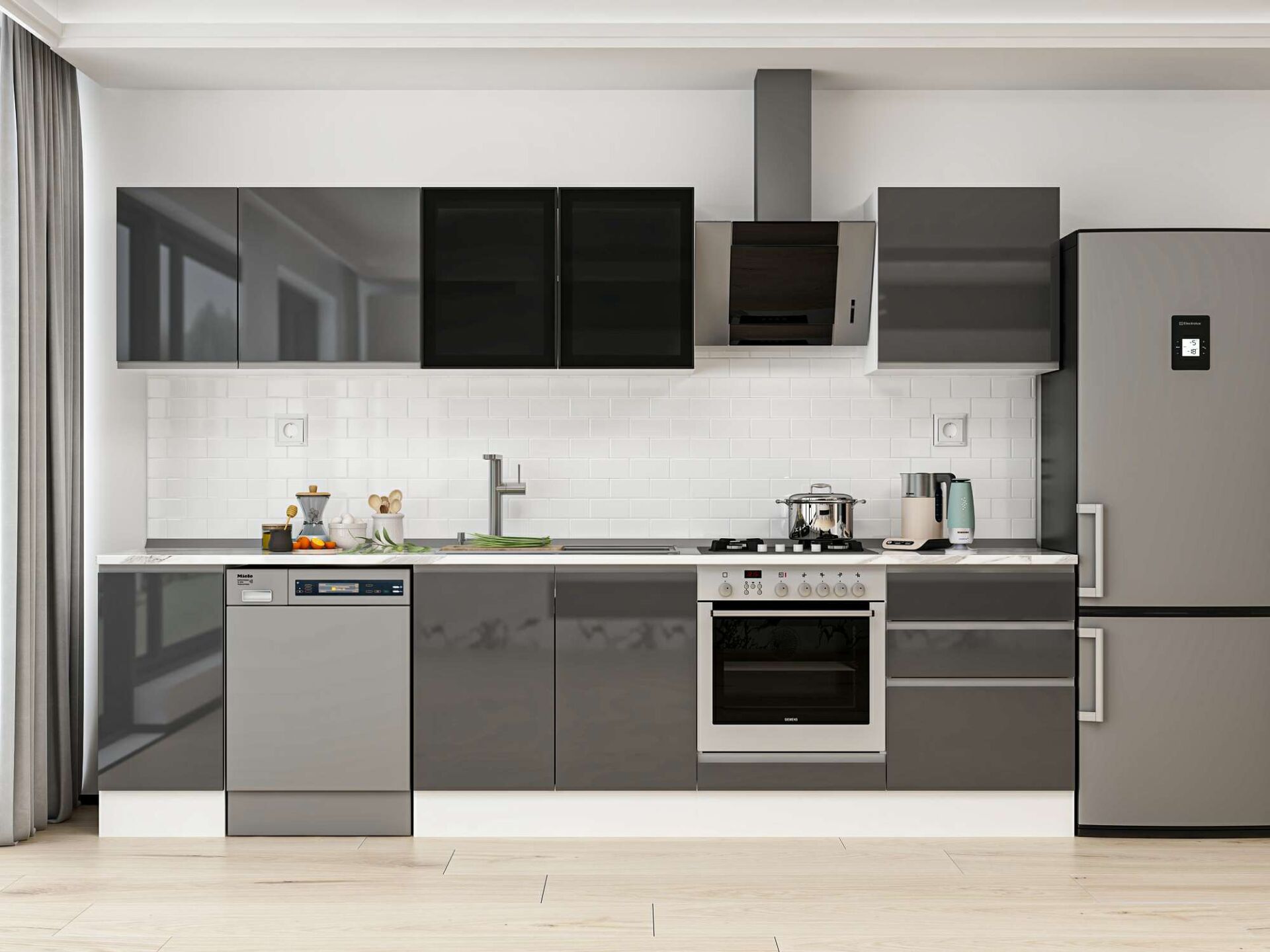 Alvinka 300X210 Cm High Gloss Mutfak Dolabı M-E80S40S60-3 High Gloss | Antrasit - Mdf