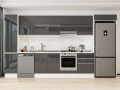 Alvinka 385X222 Cm High Gloss Mutfak Dolabı Mbb-E80B45S60-1 High Gloss | Antrasit - Mdf