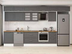 Alvinka 400X240 Cm Klasik Mebran Mutfak Dolabı Beyaz Beyaz Mb-E90S60S50-3 Mebran | Antrasit - Suntalam