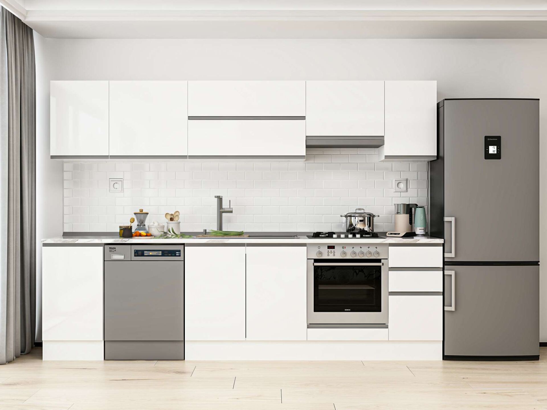 Alvinka 285X210 Cm High Gloss Mutfak Dolabı M-E80S45S40-1 High Gloss | Beyaz - Mdf