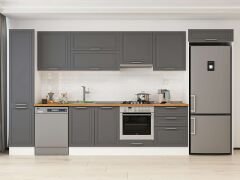 Alvinka 395X222 Cm Klasik Mebran Mutfak Dolabı Mbb-E90B45S60-1 Mebran | Antrasit - Mdf