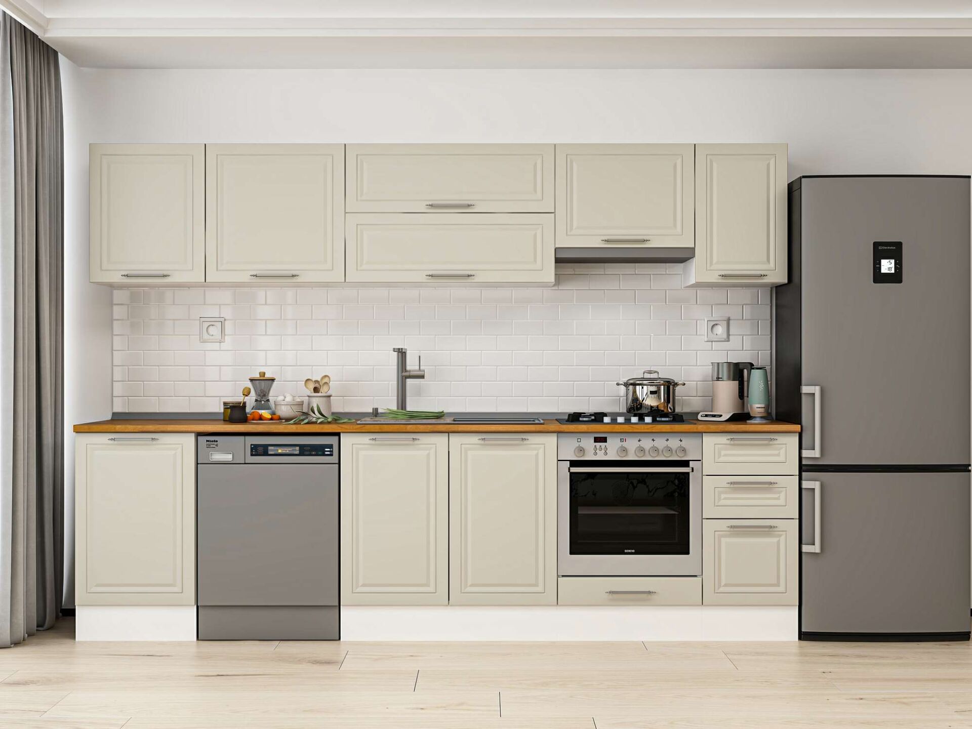 Alvinka 290X210 Cm Klasik Mebran Mutfak Dolabı Beyaz Beyaz M-E80S50S40-1 Mebran | Kumtaşı - Suntalam