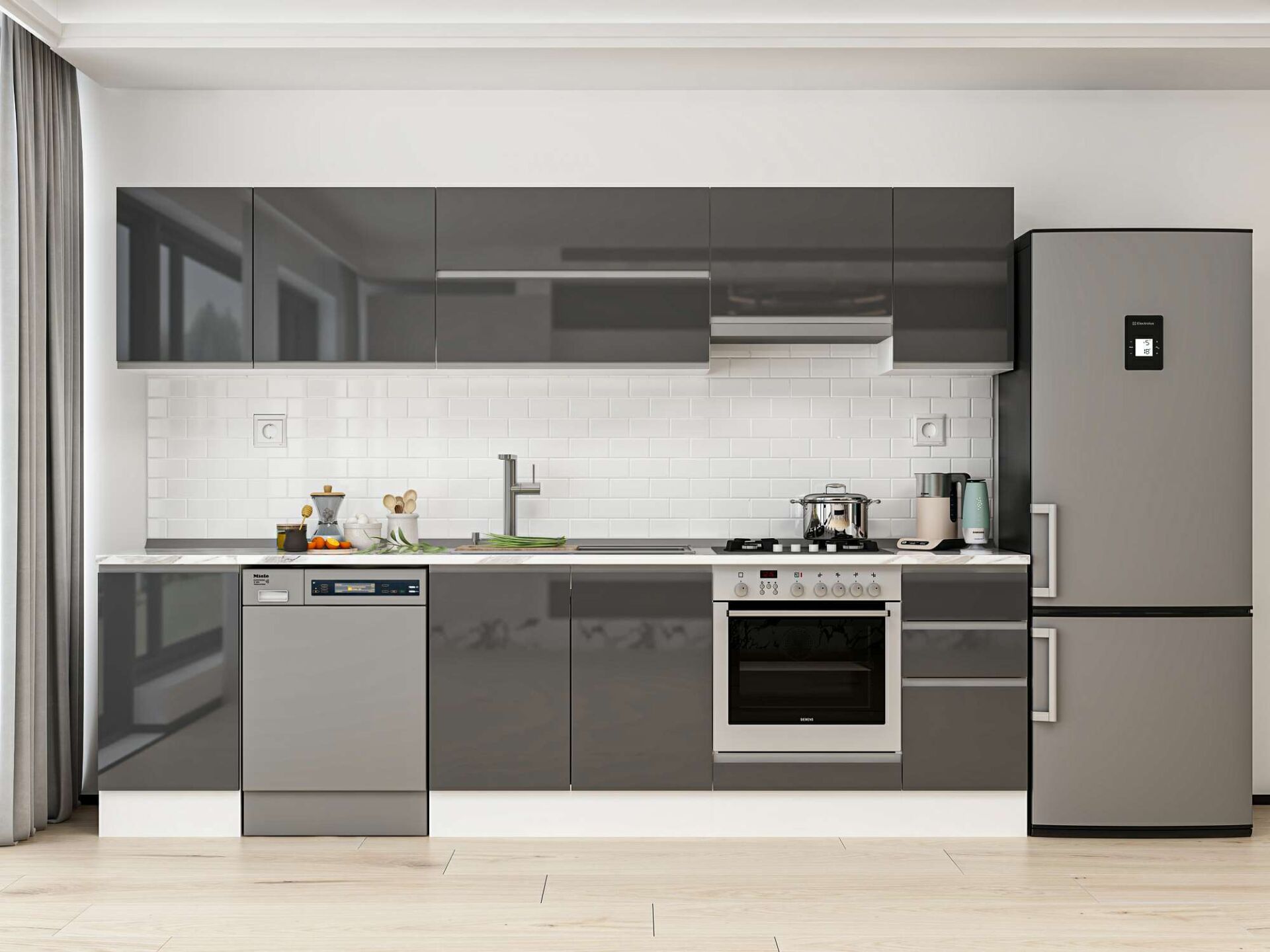 Alvinka 285X210 Cm High Gloss Mutfak Dolabı M-E80S45S40-1 High Gloss | Antrasit - Suntalam