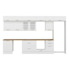 Alvinka 400X240 Cm Klasik Mebran Mutfak Dolabı Beyaz Beyaz Mb-E90S60S50-3 Mebran | Beyaz - Mdf