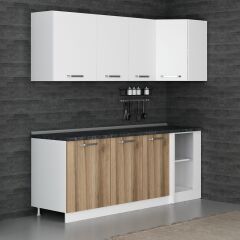 Minar 215Cm Köşe Mutfak Dolabı - Beyaz/Dore K215-D1