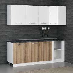 Minar 215Cm Köşe Mutfak Dolabı - Beyaz/Dore K215-D1