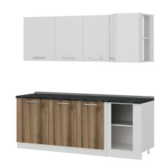 Minar 215Cm Köşe Mutfak Dolabı - Beyaz/Dore K215-D1