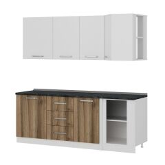 Minar 215Cm Köşe Mutfak Dolabı - Beyaz/Dore K215-D2