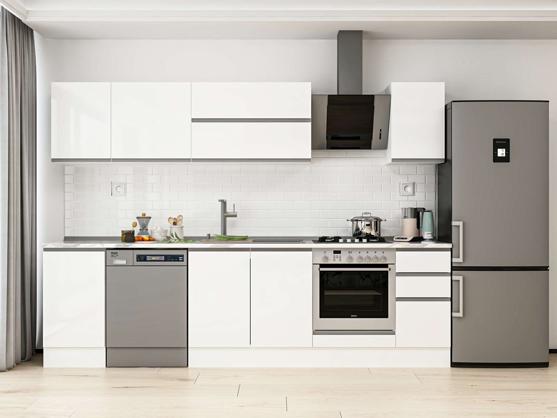 Alvinka 285X210 Cm High Gloss Mutfak Dolabı M-E80S45S40-2 High Gloss | Beyaz - Mdf