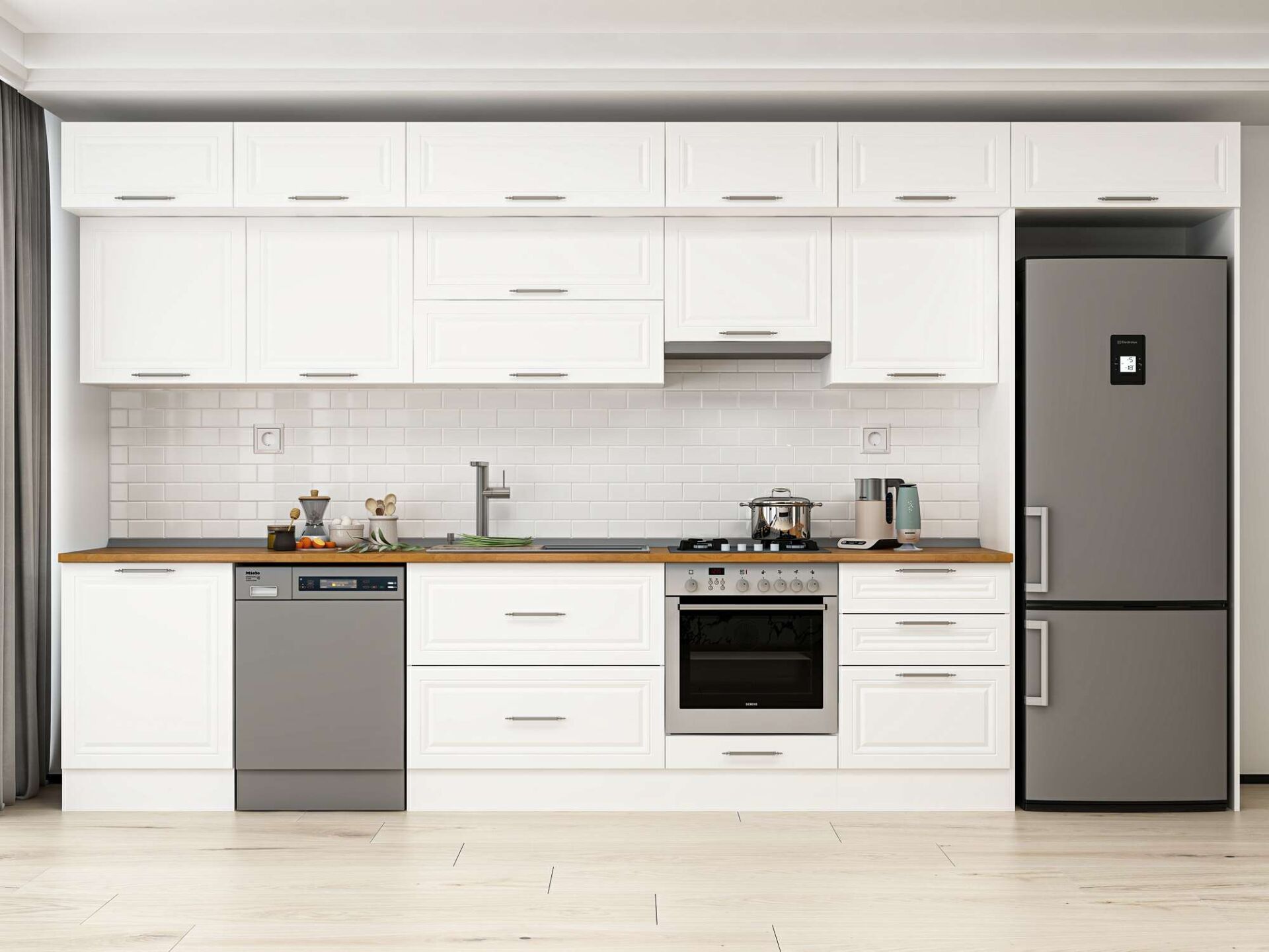 Alvinka 410X240 Cm Klasik Mebran Mutfak Dolabı Beyaz Beyaz Mb-E90S60S60-1 Mebran | Beyaz - Suntalam