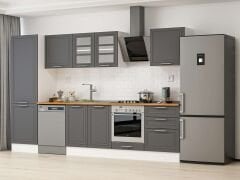 Alvinka 330X210 Cm Klasik Mebran Mutfak Dolabı Mb-E90B60S60-3 Mebran | Antrasit - Mdf