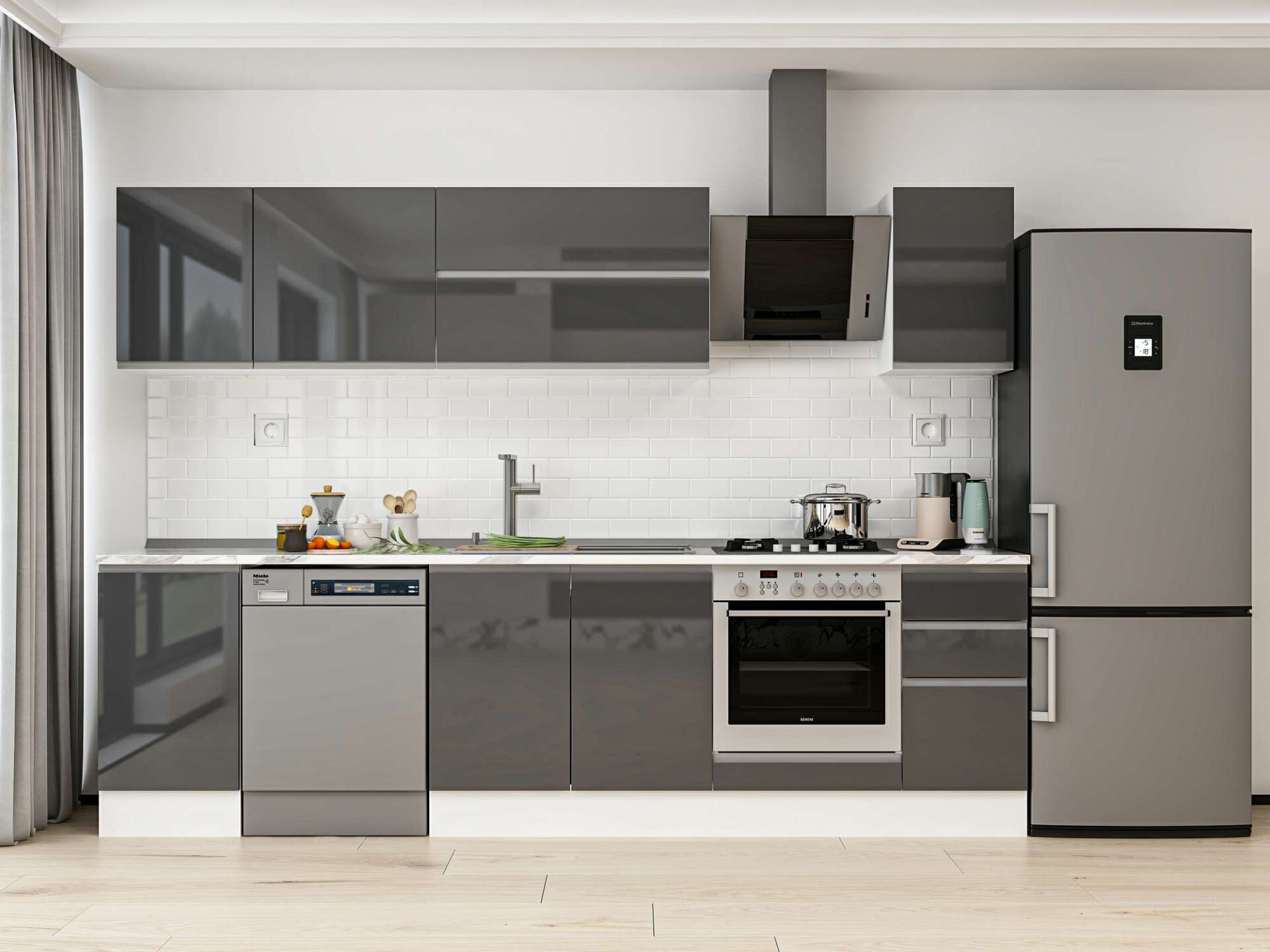 Alvinka 285X210 Cm High Gloss Mutfak Dolabı M-E80S45S40-2 High Gloss | Antrasit - Suntalam