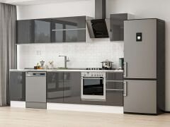 Alvinka 285X210 Cm High Gloss Mutfak Dolabı M-E80S45S40-2 High Gloss | Antrasit - Mdf