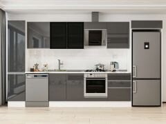 Alvinka 385X222 Cm High Gloss Mutfak Dolabı Mbb-E80B45S60-3 High Gloss | Antrasit - Mdf