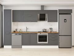 Alvinka 395X222 Cm Klasik Mebran Mutfak Dolabı Mbb-E90B45S60-2 Mebran | Antrasit - Mdf