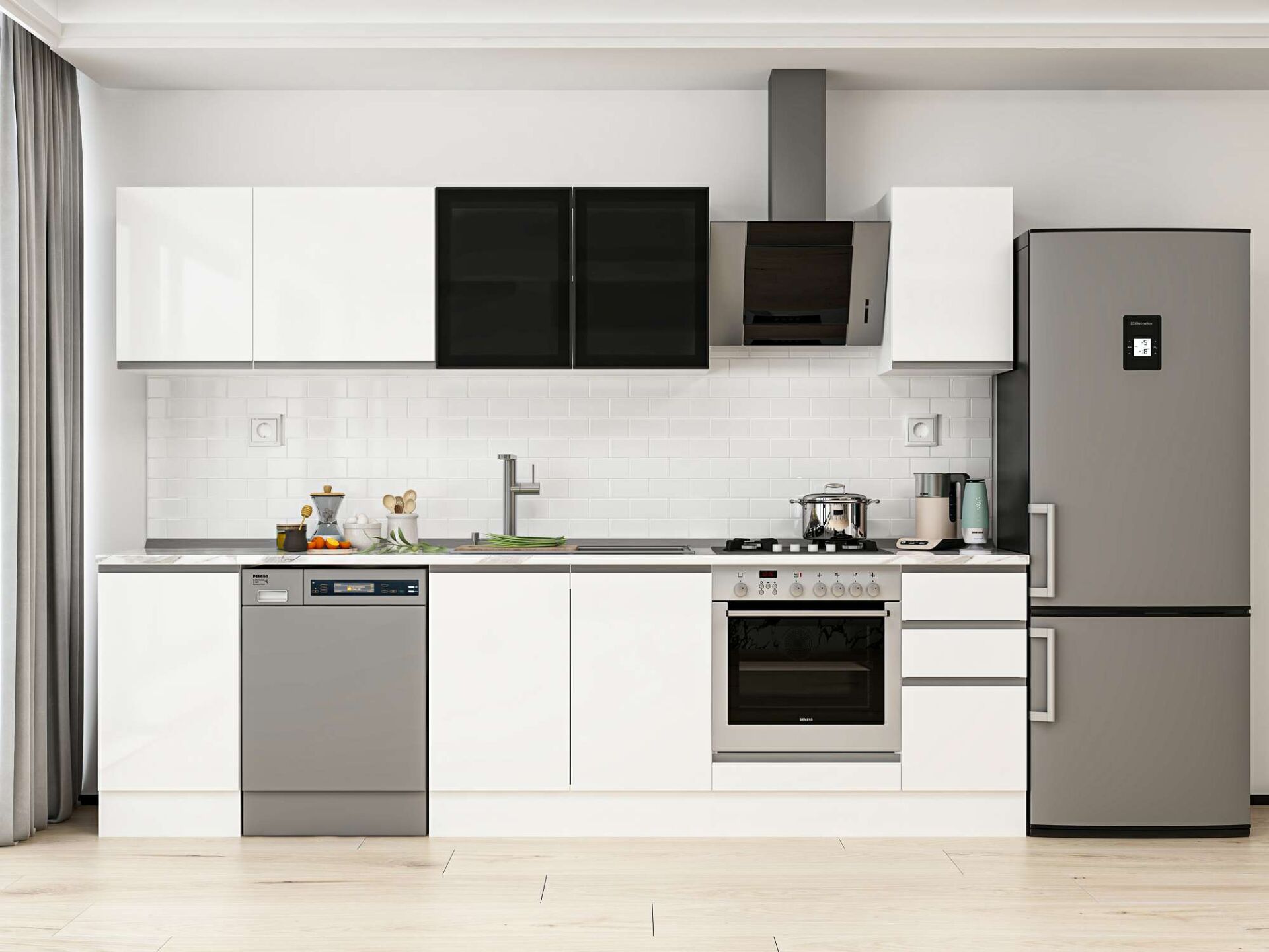 Alvinka 285X210 Cm High Gloss Mutfak Dolabı M-E80S45S40-3 High Gloss | Beyaz - Suntalam