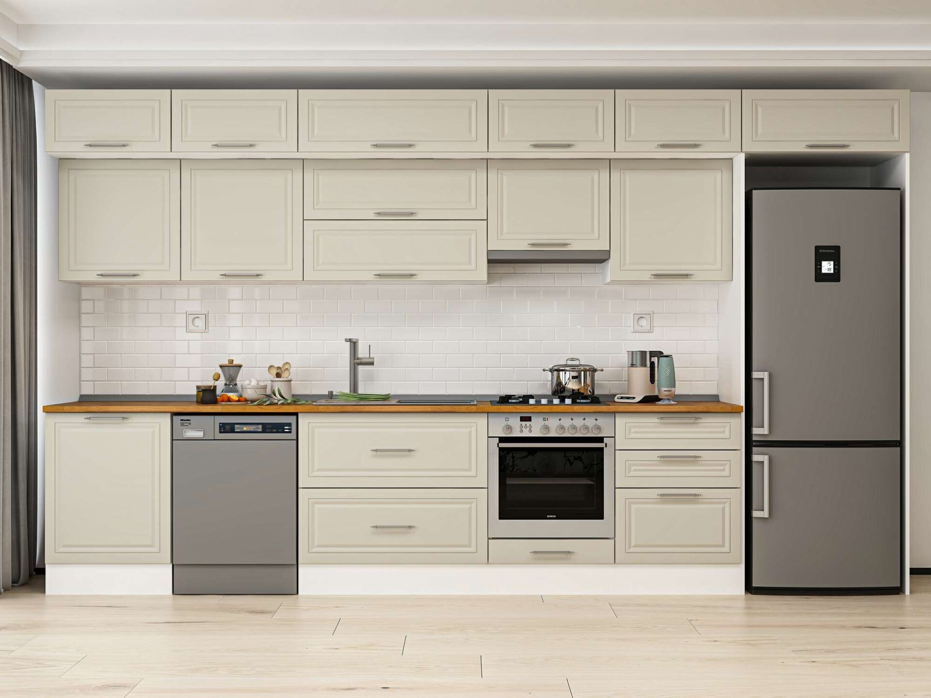 Alvinka 410X240 Cm Klasik Mebran Mutfak Dolabı Beyaz Beyaz Mb-E90S60S60-1 Mebran | Kumtaşı - Mdf