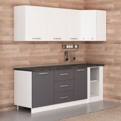 Minar 225Cm Köşe Mutfak Dolabı - Beyaz/Antrasit K225-A3