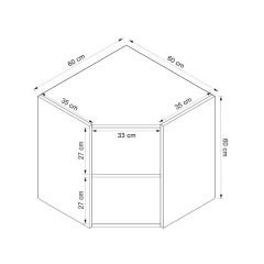 Alvinka Mutfak Modül Mbr_C Üst 1Dk1R 60-H60Cm Köşe Dolap Beyaz Beyaz Mdf