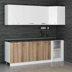 Minar 225Cm Köşe Mutfak Dolabı - Beyaz/Dore K225-D1