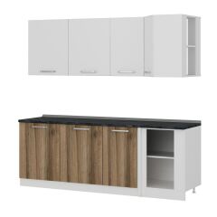 Minar 225Cm Köşe Mutfak Dolabı - Beyaz/Dore K225-D1