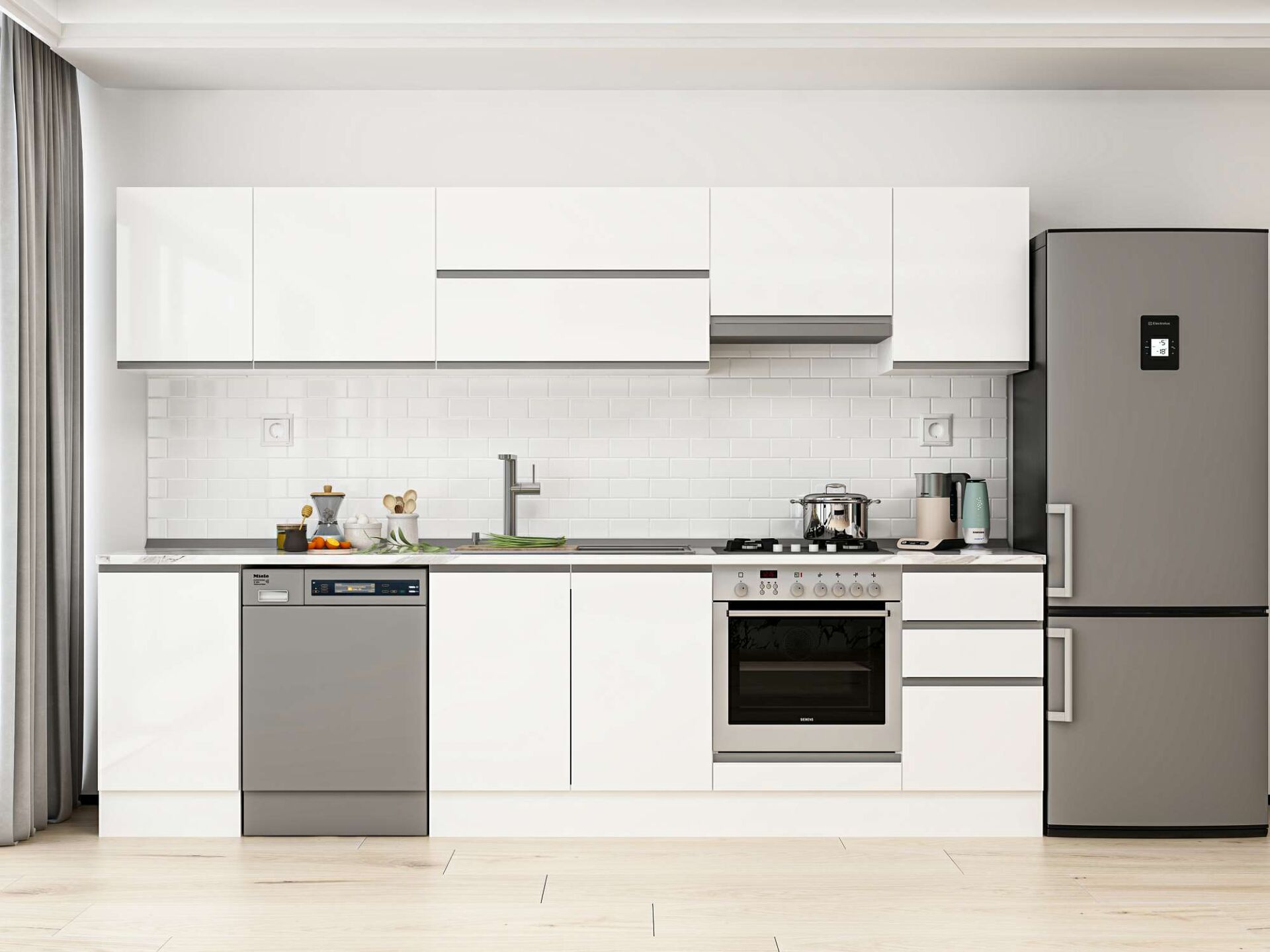 Alvinka 290X210 Cm High Gloss Mutfak Dolabı M-E80S45S45-1 High Gloss | Beyaz - Suntalam