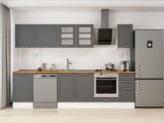 Alvinka 290X210 Cm Klasik Mebran Mutfak Dolabı Beyaz Beyaz M-E80S50S40-3 Mebran | Antrasit - Suntalam