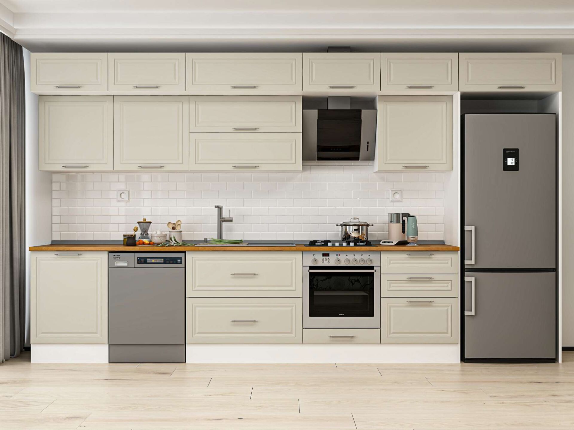 Alvinka 410X240 Cm Klasik Mebran Mutfak Dolabı Beyaz Beyaz Mb-E90S60S60-2 Mebran | Kumtaşı - Suntalam