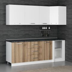 Minar 225Cm Köşe Mutfak Dolabı - Beyaz/Dore K225-D3