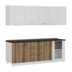 Minar 225Cm Köşe Mutfak Dolabı - Beyaz/Dore K225-D3