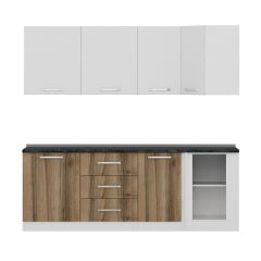 Minar 225Cm Köşe Mutfak Dolabı - Beyaz/Dore K225-D3