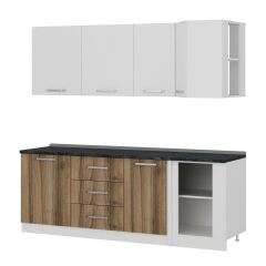 Minar 225Cm Köşe Mutfak Dolabı - Beyaz/Dore K225-D3