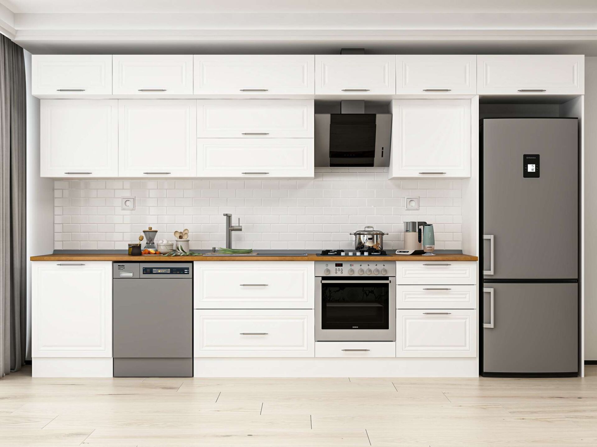 Alvinka 410X240 Cm Klasik Mebran Mutfak Dolabı Beyaz Beyaz Mb-E90S60S60-2 Mebran | Beyaz - Mdf