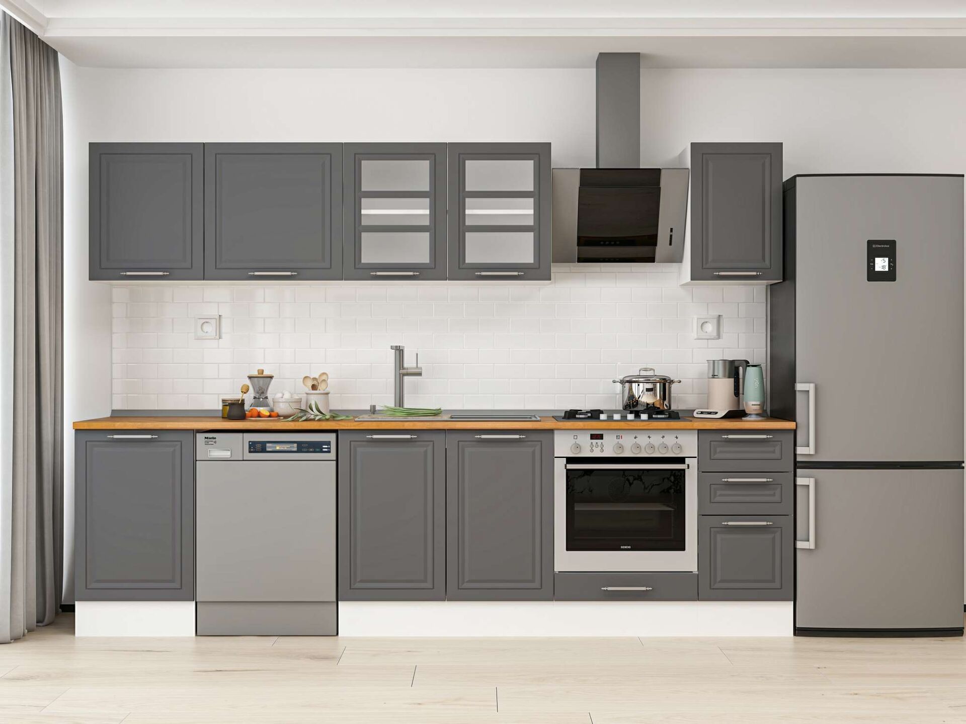 Alvinka 290X210 Cm Klasik Mebran Mutfak Dolabı Beyaz Beyaz M-E80S50S40-3 Mebran | Antrasit - Mdf