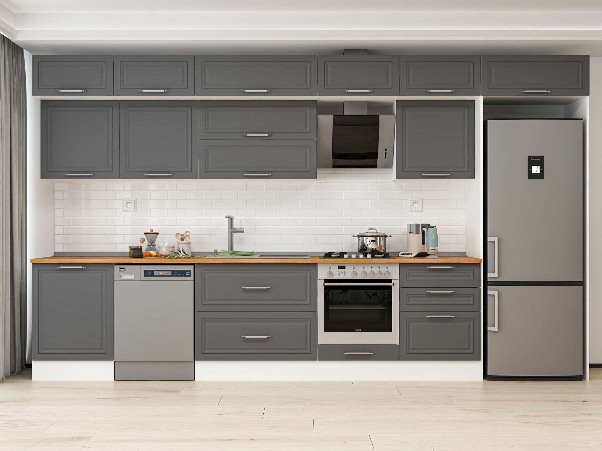 Alvinka 410X240 Cm Klasik Mebran Mutfak Dolabı Beyaz Beyaz Mb-E90S60S60-2 Mebran | Antrasit - Mdf