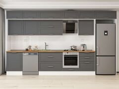 Alvinka 410X240 Cm Klasik Mebran Mutfak Dolabı Beyaz Beyaz Mb-E90S60S60-2 Mebran | Antrasit - Mdf