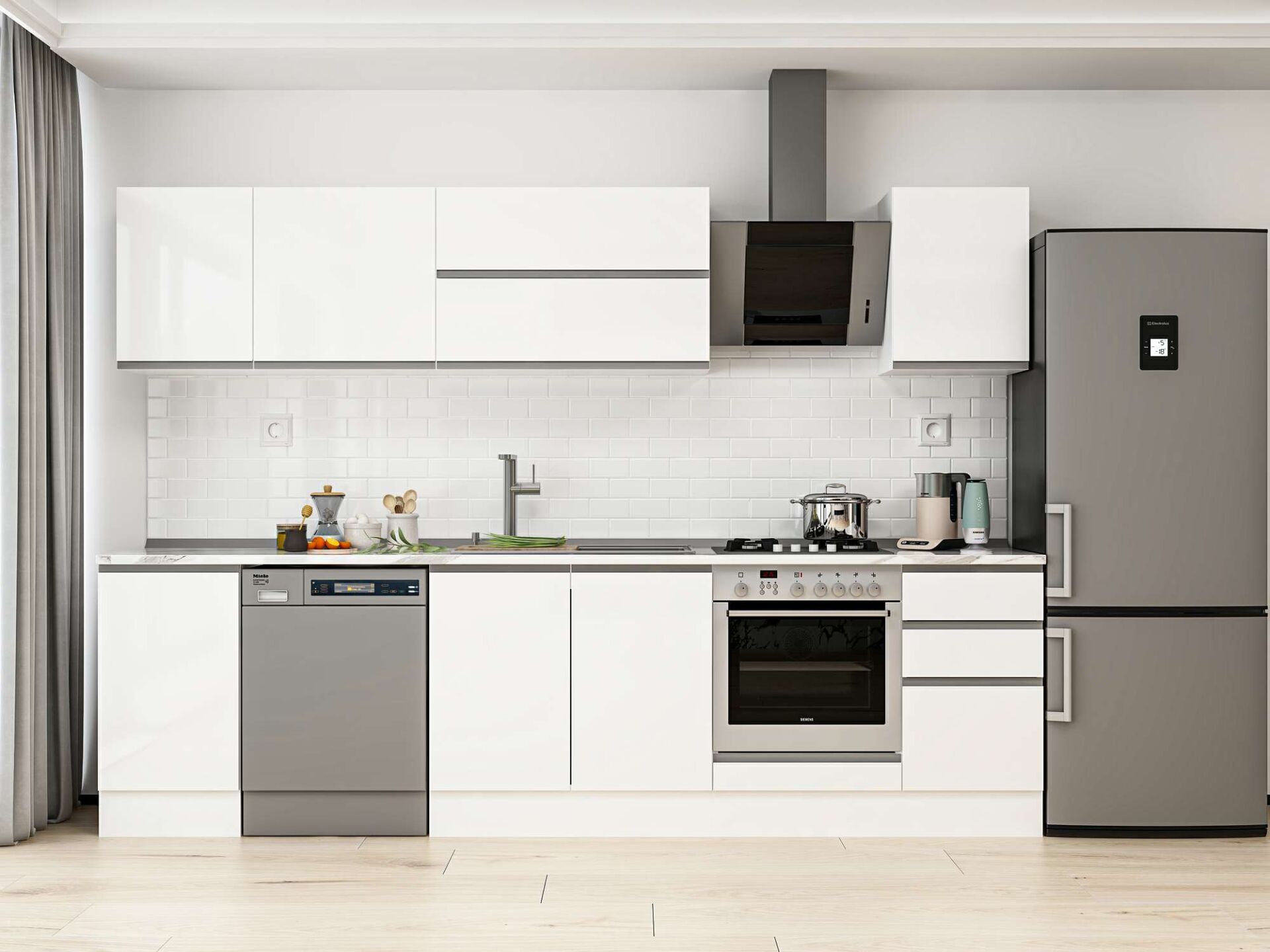 Alvinka 290X210 Cm High Gloss Mutfak Dolabı M-E80S45S45-2 High Gloss | Beyaz - Suntalam