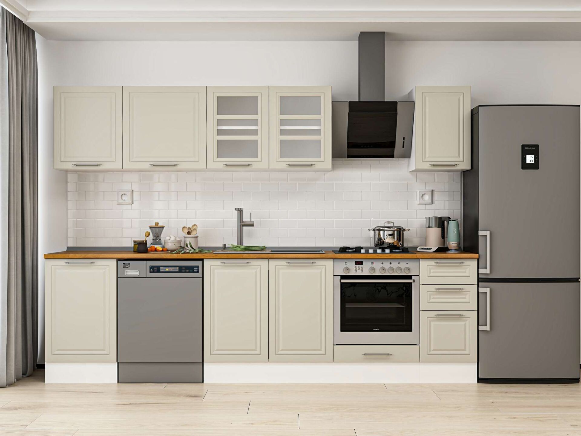 Alvinka 290X210 Cm Klasik Mebran Mutfak Dolabı Beyaz Beyaz M-E80S50S40-3 Mebran | Kumtaşı - Mdf