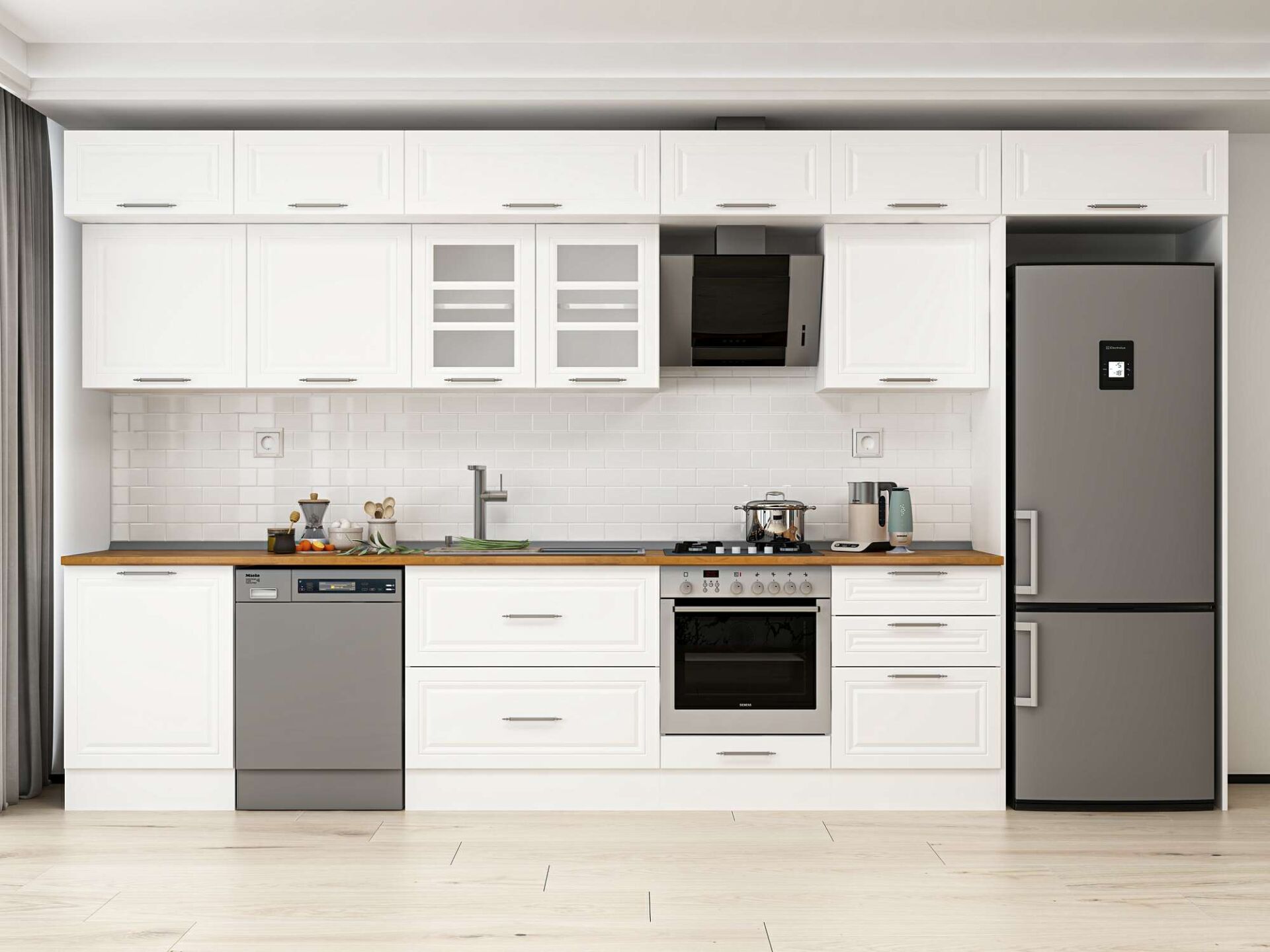 Alvinka 410X240 Cm Klasik Mebran Mutfak Dolabı Beyaz Beyaz Mb-E90S60S60-3 Mebran | Beyaz - Suntalam